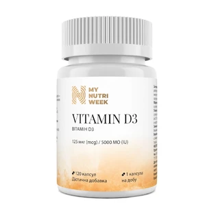 Вітамін Д3,  Vitamin D3, My Nutri Week, 5000 MO 120 капсул