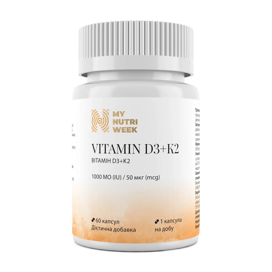 D3+К2, D3+K2, My Nutri Week, 1000 МО/50 мкг, 60 капсул: ціни та характеристики