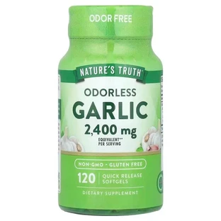 Часник, Odorless Garlic, Nature's Truth, без запаху, висока концентрація, 2400 мг, 120 гелевих капсул швидкого вивільнення (1200 мг на гелеву капсулу)