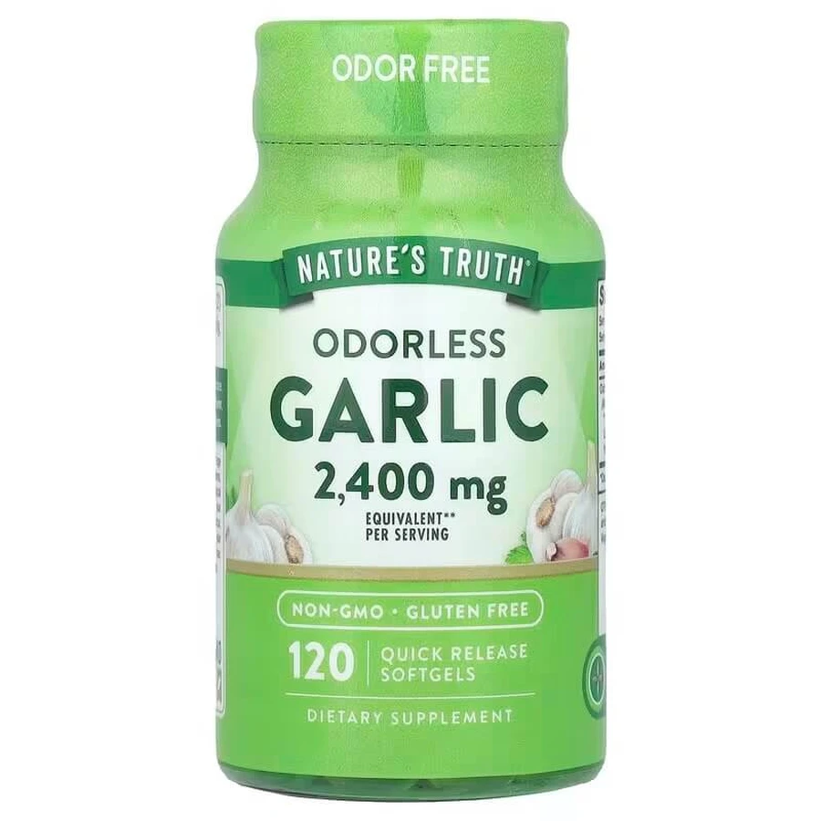 Часник, Odorless Garlic, Nature's Truth, без запаху, висока концентрація, 2400 мг, 120 гелевих капсул швидкого вивільнення (1200 мг на гелеву капсулу): ціни та характеристики