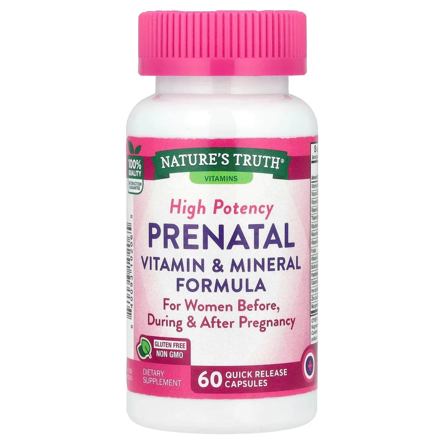Витамины и минералы пренатальные, Prenatal Vitamin & Mineral Formula, Nature's Truth, високоефективна формула, 60 капсул быстрого освобождения: цены и характеристики