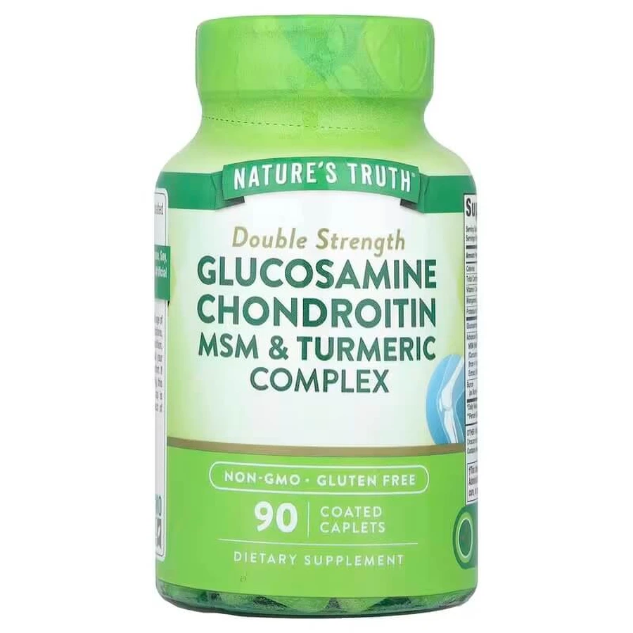 Глюкозамін, хондроїтин, МСМ та куркума, Glucosamine Chondroitin MSM & Turmeric Complex, Nature's Truth, комплекс, подвійна сила, 90 каплет: ціни та характеристики