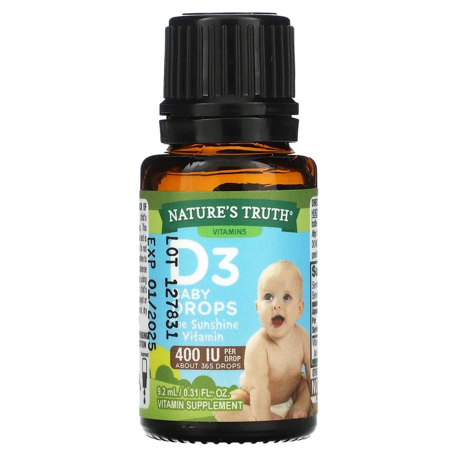Вітамін D3, D3 Baby Drops, Vitamins, Nature's Truth, краплі для новонароджених дітей та старше, 400 МО, 9,2 мл: ціни та характеристики
