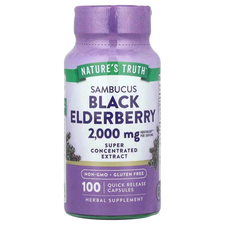 Чорная бузина, Sambucus Black Elderberry, Nature's Truth, 2000 мг, 100 капсул быстрого освобождения (1000 мг на капсулу): цены и характеристики