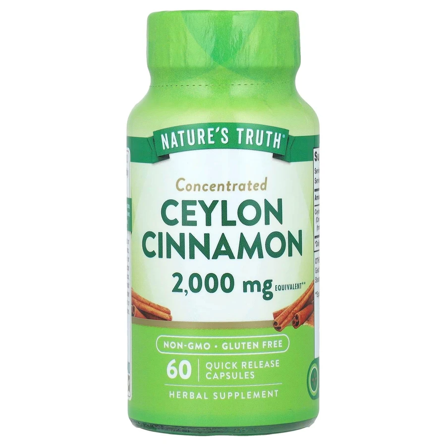 Кориця цейлонська, Concentrated Ceylon Cinnamon, Nature's Truth, концентрована, 2000 мг, 60 капсул швидкого вивільнення: ціни та характеристики