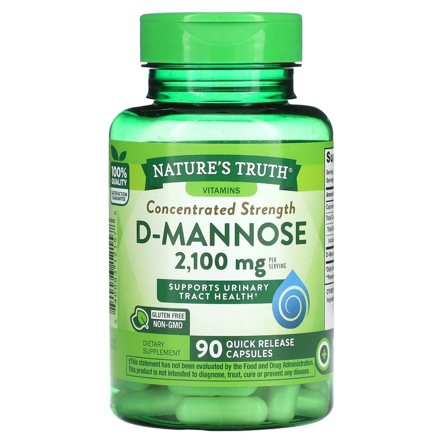 D-манноза, D-Mannose, Nature's Truth, концентрованная сила, 2100 мг, 90 капсул быстрого освобождения (700 мг в капсуле): цены и характеристики