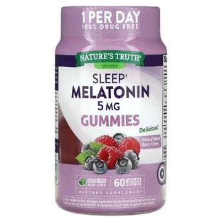 Мелатонин для сна, Sleep Melatonin, Nature's Truth, вкус ягодной смеси, 5 мг, 60 веганских жувательных конфет