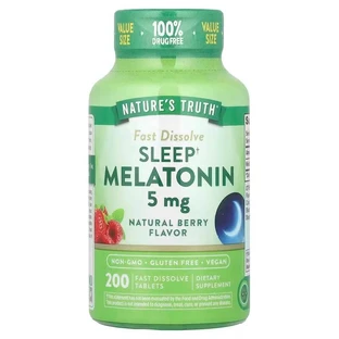 Мелатонин для сна, Sleep Melatonin, Nature's Truth, вкус ягод, 5 мг, 200 быстрорастворяющихся таблеток