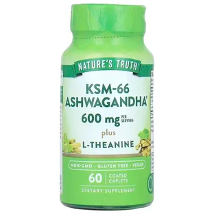 Ашваганда плюс L-Теанін, KSM-66, Ashwagandha Plus L-Theanine, Nature's Truth, 600 мг, 60 вегетарианских капсул (300 мг на капсулу)