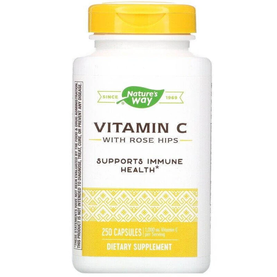 Вітамін С (аскорбінова кислота), Vitamin C, Nature's Way, з шипшиною, 1000 мг, 250 капсул: ціни та характеристики