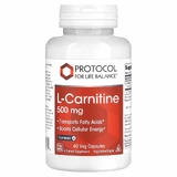 L-карнітин, L-Carnitine, Protocol for Life Balance, 500 мг, 60 капсул
