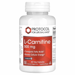 L-карнітин, L-Carnitine, Protocol for Life Balance, 500 мг, 60 капсул