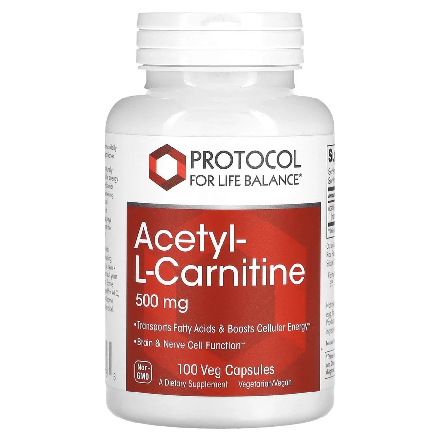 Ацетил-L-карнитин, Acetyl-L-Carnitine, Protocol for Life Balance, 500 мг, 100 веганских капсул: цены и характеристики