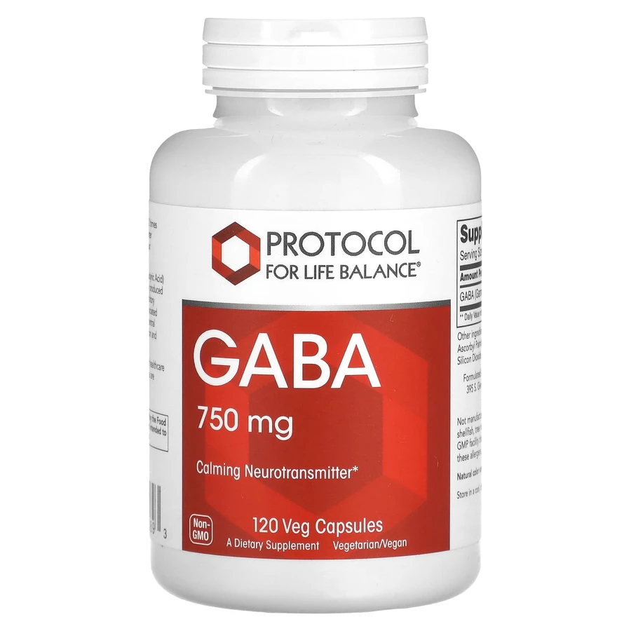 Гамма-аминомасляная кислота, ГАМК, GABA, Protocol for Life Balance, 750 мг, 120 веганских капсул: ціни та характеристики
