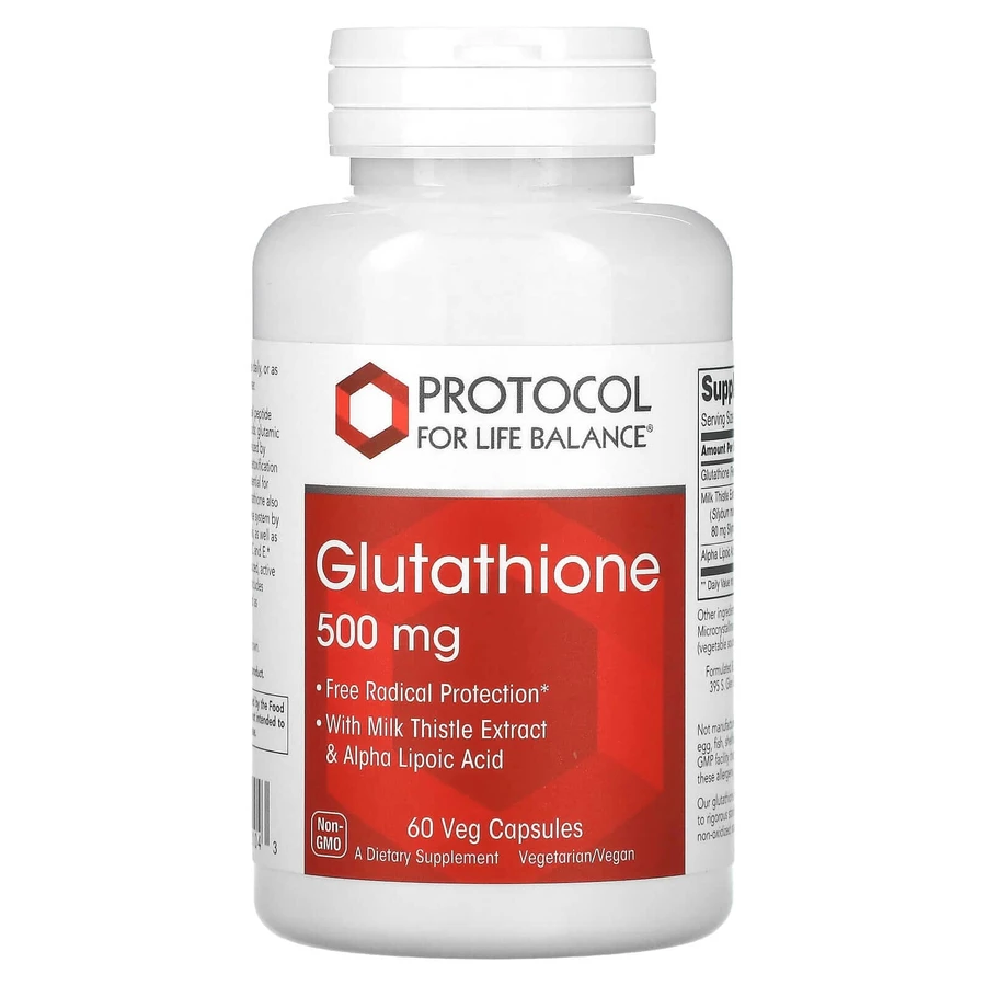 Глутатион, Glutathione, Protocol for Life Balance, 500 мг, 60 веганских капсул: ціни та характеристики