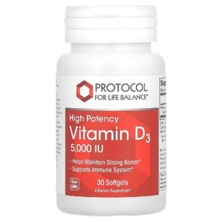 Вітамін Д3, Vitamin D3, Protocol for Life Balance, висока ефективність, 5000 МЕ, 30 гелевих капсул