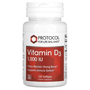 Витамин Д3, Vitamin D3, Protocol for Life Balance, 1000 МЕ, 120 гелевих капсул