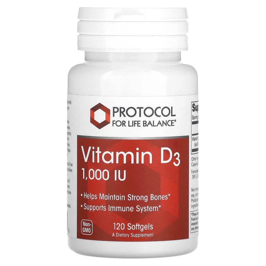 Витамин Д3, Vitamin D3, Protocol for Life Balance, 1000 МЕ, 120 гелевих капсул: цены и характеристики