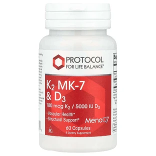 Вітаміни K2 (MK-7) и Д3, K2 MK-7 & D3, Protocol for Life Balance, 60 капсул