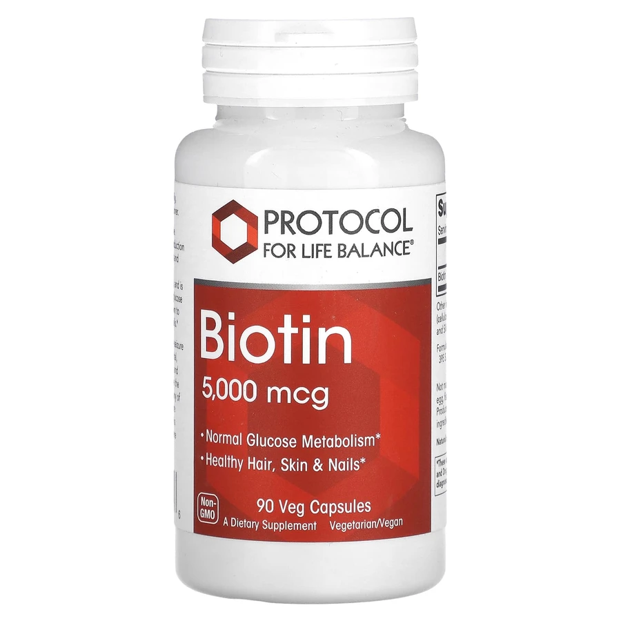 Біотин, Biotin, Protocol for Life Balance, 5000 мкг, 90 веганських капсул: ціни та характеристики