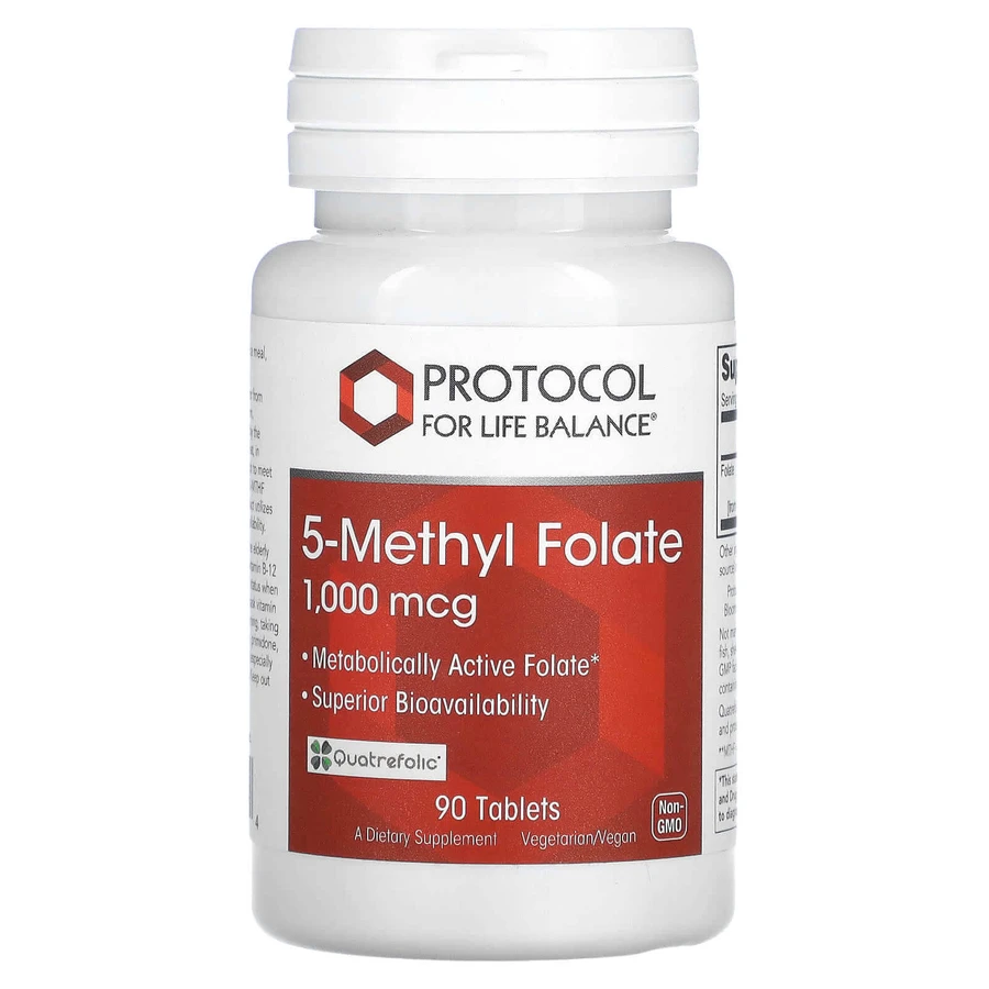 Метилфолат, 5-Methyl Folate, Protocol for Life Balance, 1000 мкг, 90 веганских таблеток: цены и характеристики
