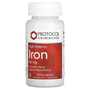 Железо, Iron, Protocol for Life Balance, високая эффективность, 36 мг, 90 веганских капсул