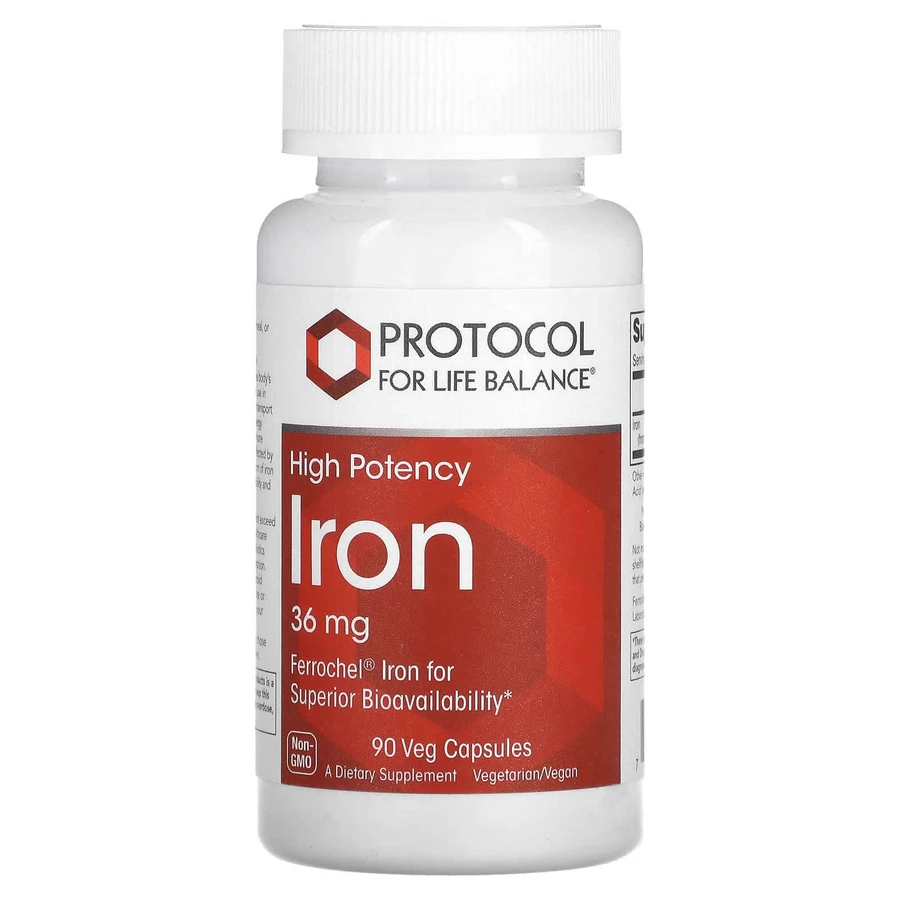Железо, Iron, Protocol for Life Balance, високая эффективность, 36 мг, 90 веганских капсул: цены и характеристики