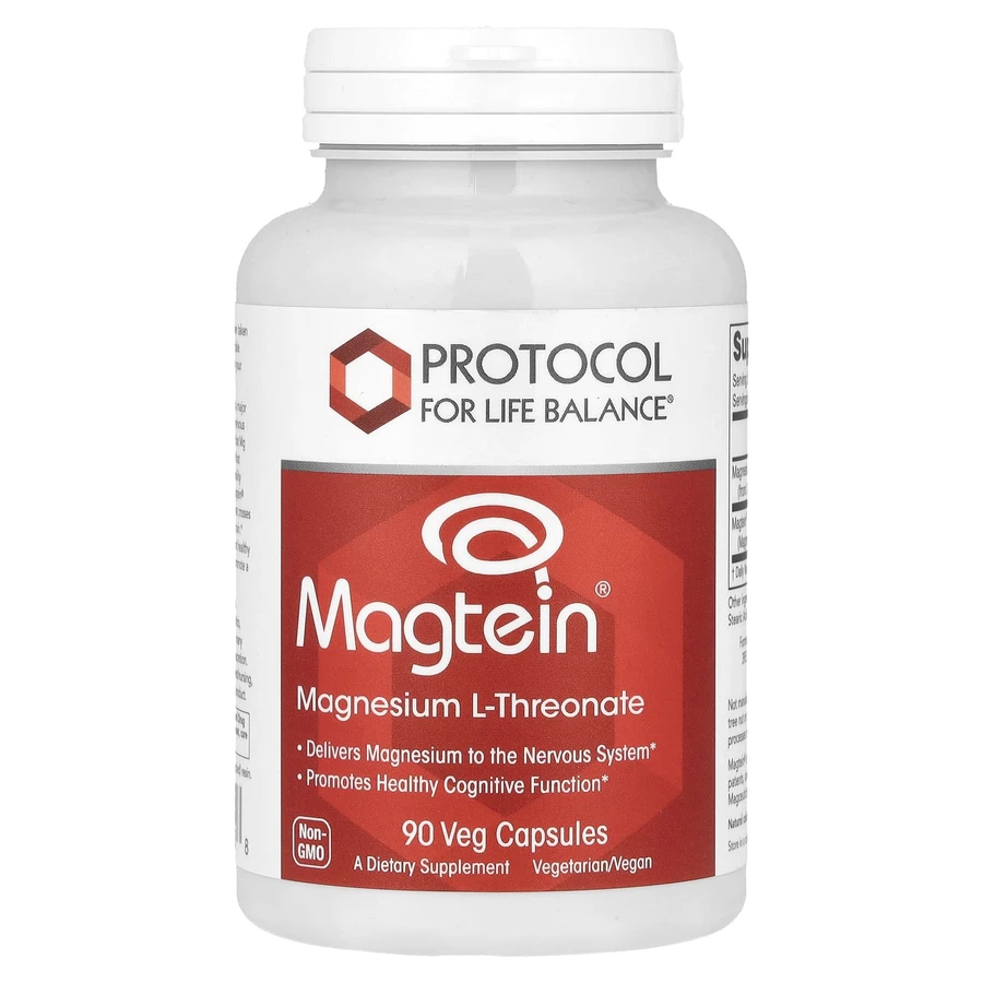 Магній L-треонат, Magtein®, Magnesium L-Threonate, Protocol for Life Balance, нервова і когнітивна підтримка, 90 веганських капсул: ціни та характеристики