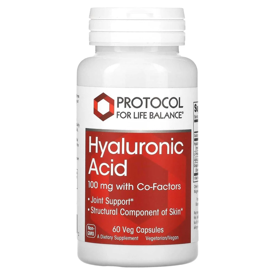 Гіалуронова кислота, Hyaluronic Acid, Protocol for Life Balance, 1000мг 2х плюс, 60 капсул: ціни та характеристики