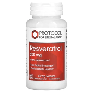Ресвератрол, Resveratrol, Protocol for Life Balance, 200 мг, 60 капсул