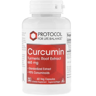 Экстракт корня куркумы, Curcumin Turmeric, Protocol for Life Balance, 665 мг, 60 капсул