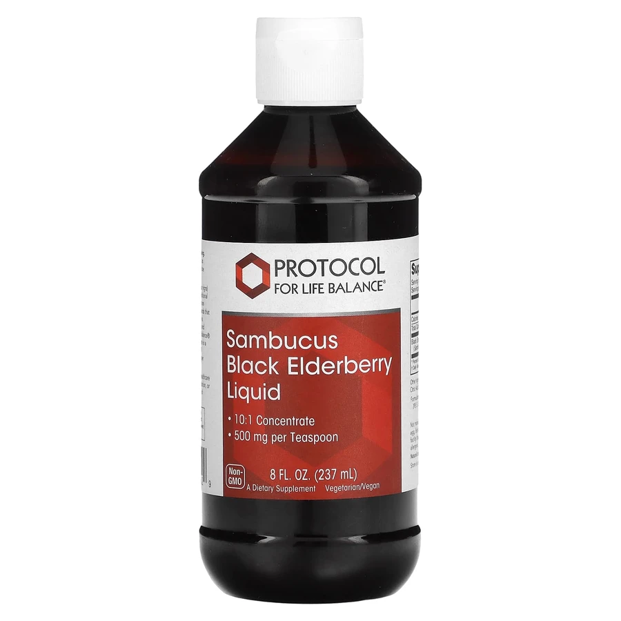 Чорна бузина, Sambucus Black Elderberry Liquid, Protocol for Life Balance, рідкий концентрат, веган, 500 мг, 237 мл: ціни та характеристики