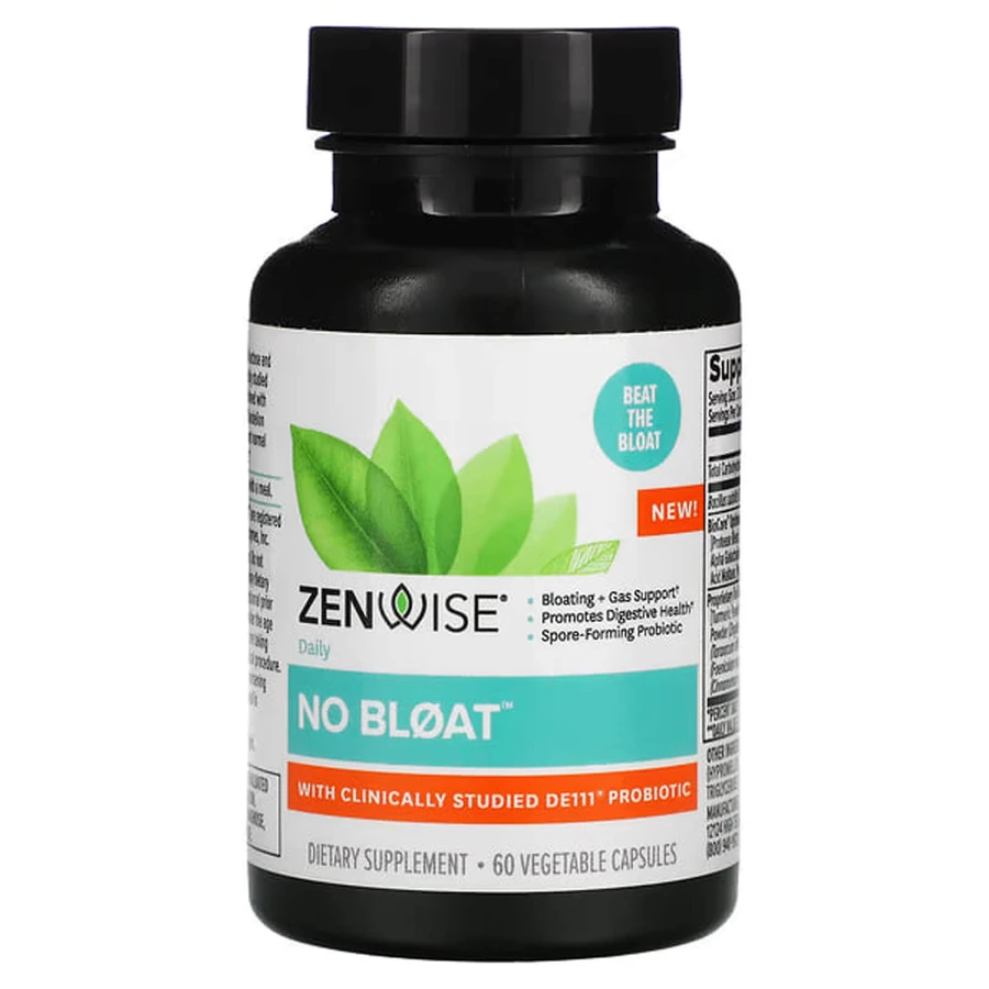 Пробиотик от вздутия живота, No Bloat with Clinically Studied DE111 Probiotic, Zenwise Health, ежедневный, 60 вегетарианских капсул: цены и характеристики