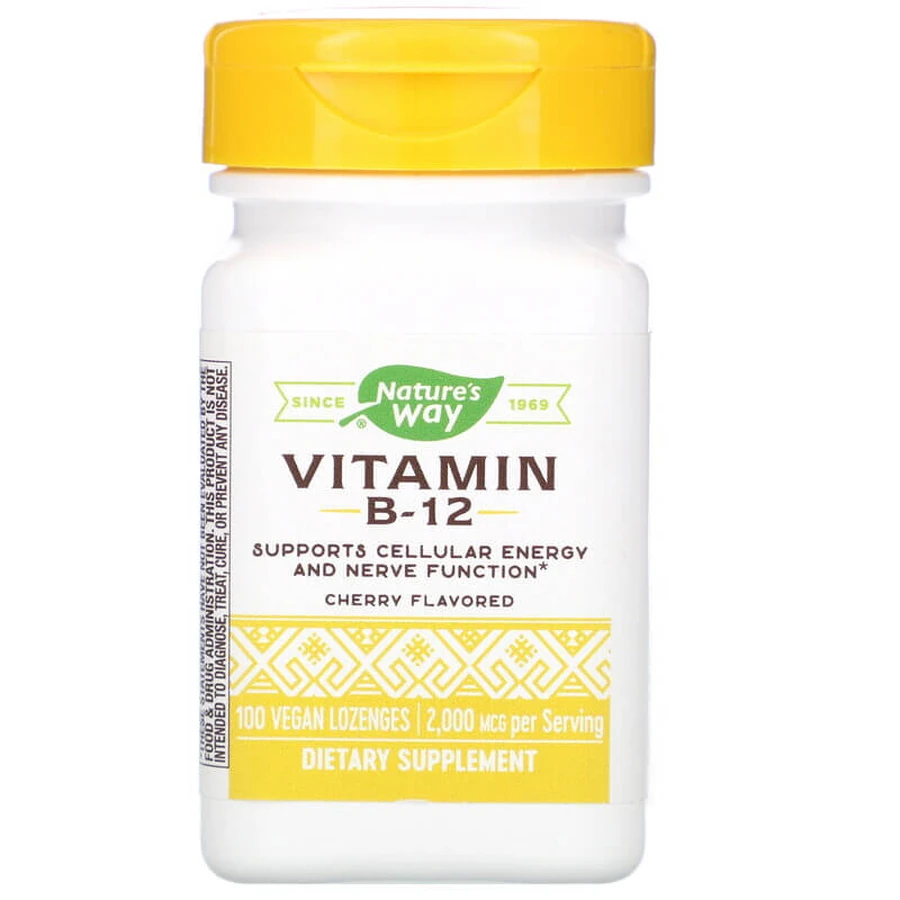 Витамин В12, Vitamin B-12, Nature's Way, вкус вишни, 2000. мкг, 100 леденцов: цены и характеристики