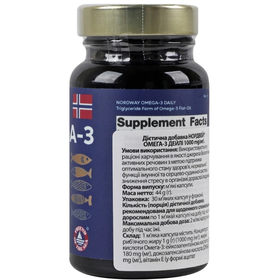 Омега 3 Дейлі Nordway Omega-3 Daily 1000 мг, 30 капсул: ціни та характеристики