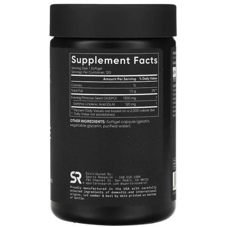 Олія примули вечірньої Sports Research Evening Primrose 1300 мг, 120 гелевих капсул: ціни та характеристики