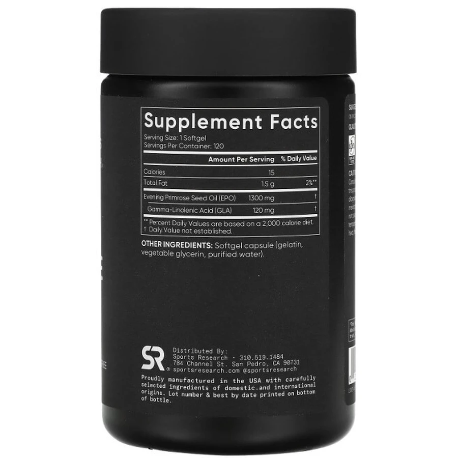 Олія примули вечірньої Sports Research Evening Primrose 1300 мг, 120 гелевих капсул: ціни та характеристики