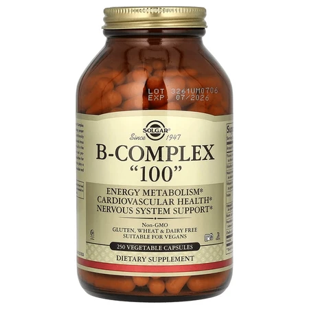 Solgar, B-Complex 100, витамины группы B, 250 растительных капсул: цены и характеристики