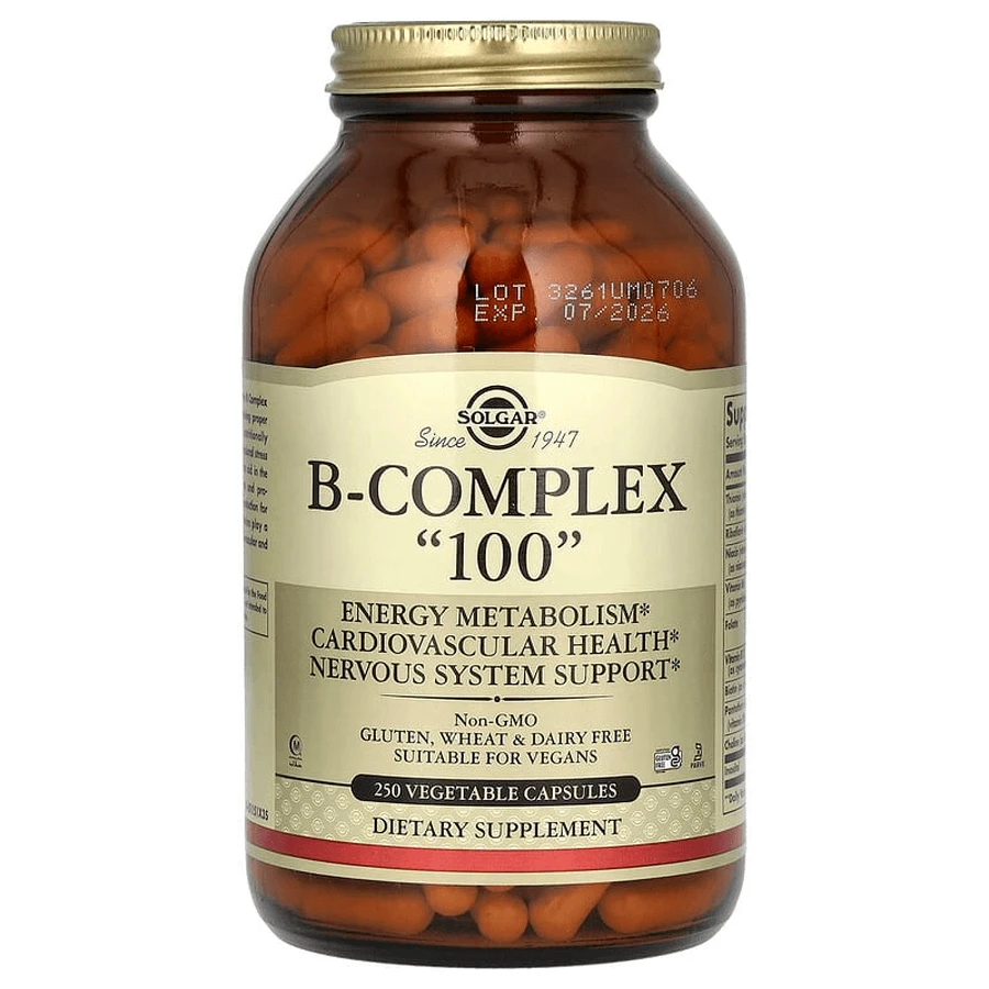 Solgar, B-Complex 100, витамины группы B, 250 растительных капсул: цены и характеристики