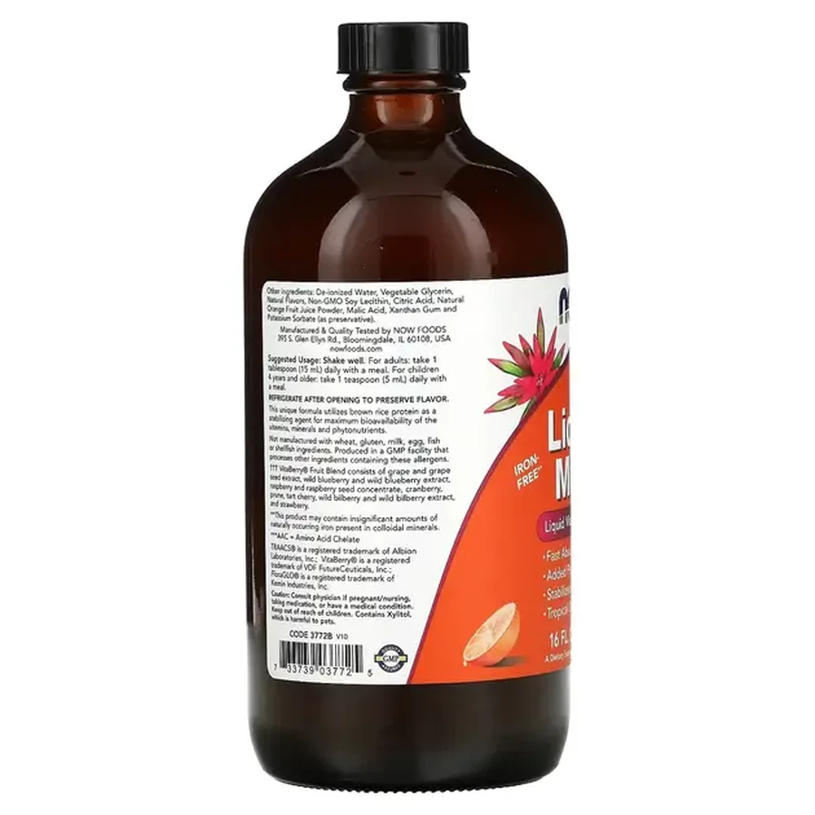 Рідкі мультивітаміни та мінерали, смак лісових ягід, Liquid Multi, Now Foods, 473 мл: ціни та характеристики
