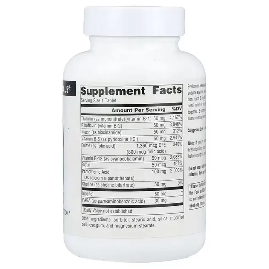 Комплекс витаминов B, 50 мг, B-50 Complex, Source Naturals, 100 таблеток: цены и характеристики