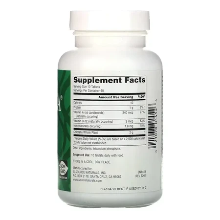 Хлорелла, 200 мг, Yaeyama Chlorella, Source Naturals, 300 таблеток: цены и характеристики