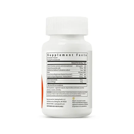Железо с кофакторами, 29 мг, Optimal Iron With Cofactors, Seeking Health, 90 вегетарианских капсул: цены и характеристики