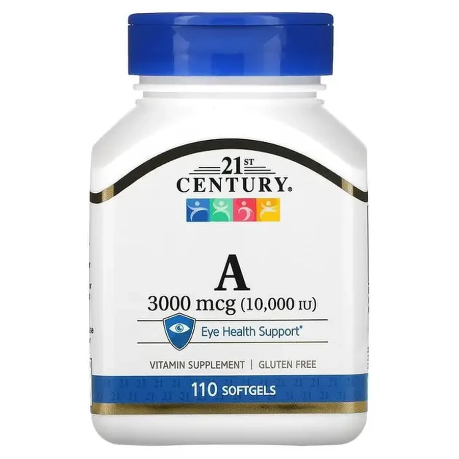 Витамин A, 3000 мкг, (10 000 МО) Vitamin A, 21st Century, 110 гелевых капсул: цены и характеристики