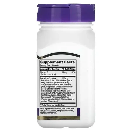Ресвератрол із екстрактом червоного вина, 200 мг, Resveratrol Red Wine Extract, 21st Century, 90 капсул: ціни та характеристики