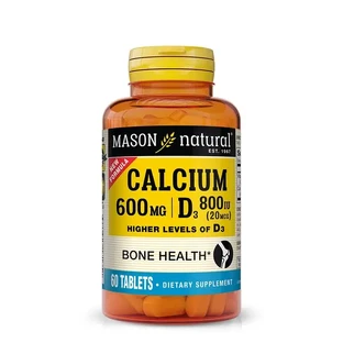 Кальций 600 мг с Витамином D3 800 МЕ, Calcium 600 mg with Vitamin D3 800 IU, Mason Natural, 60 таблеток