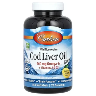 Жир печени норвежской трески, вкус лимона, Wild Norwegian, Cod Liver Oil Gems, Carlson, 150 гелевых капсул