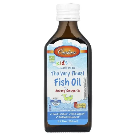 Норвезький риб'ячий жир для дітей, смак персика, 800 мг, Kid's Norwegian Fish Oil, Carlson, 200 мл: ціни та характеристики