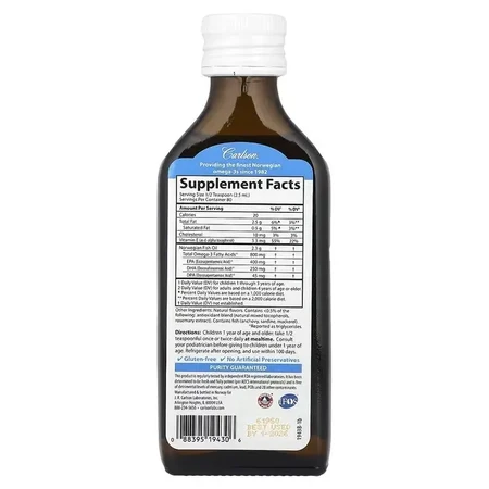 Норвезький риб'ячий жир для дітей, смак персика, 800 мг, Kid's Norwegian Fish Oil, Carlson, 200 мл: ціни та характеристики