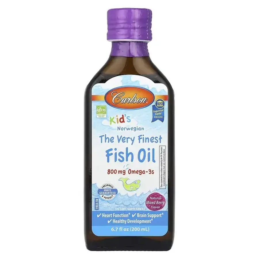Норвезький риб'ячий жир для дітей, смак ягід, 800 мг, Kid's Norwegian Fish Oil, Carlson, 200 мл: ціни та характеристики